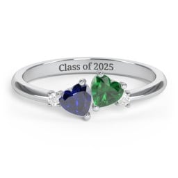 Pair of Hearts Gemstone Promise Ring with Accent Stones