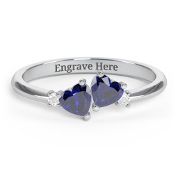 Pair of Hearts Gemstone Promise Ring with Accent Stones