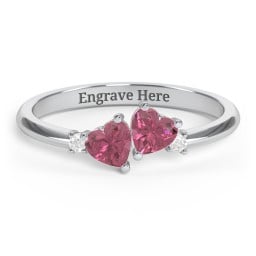 Pair of Hearts Gemstone Promise Ring with Accent Stones