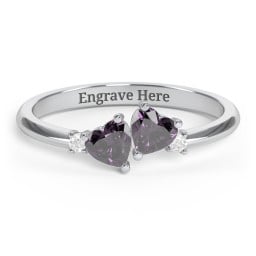 Pair of Hearts Gemstone Promise Ring with Accent Stones