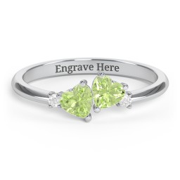 Pair of Hearts Gemstone Promise Ring with Accent Stones