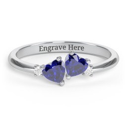 Pair of Hearts Gemstone Promise Ring with Accent Stones