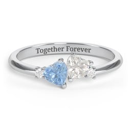 Pair of Hearts Gemstone Promise Ring with Accent Stones