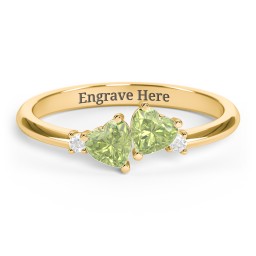 Pair of Hearts Gemstone Promise Ring with Accent Stones in 18K Gold Plated Silver with Peridot and White Premium Zirconia