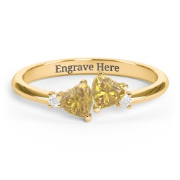 Pair of Hearts Gemstone Promise Ring with Accent Stones in 18K Gold Plated Silver with Citrine and White Premium Zirconia
