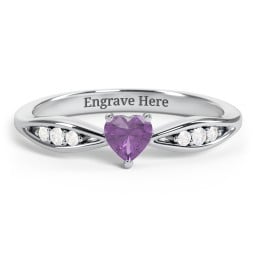 Heart Gemstone Promise Ring with Trio Set Accent Stones