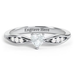 Heart Gemstone Promise Ring with Trio Set Accent Stones