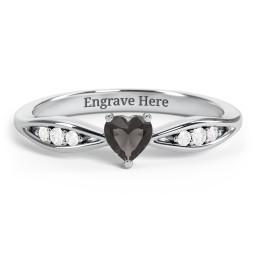 Heart Gemstone Promise Ring with Trio Set Accent Stones