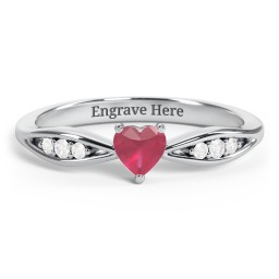 Heart Gemstone Promise Ring with Trio Set Accent Stones