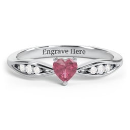 Heart Gemstone Promise Ring with Trio Set Accent Stones