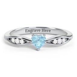Heart Gemstone Promise Ring with Trio Set Accent Stones