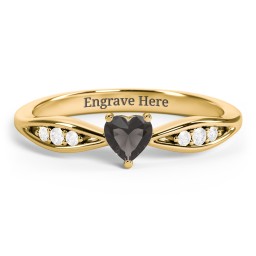 Heart Gemstone Promise Ring with Trio Set Accent Stones in 18K Gold Plated Silver