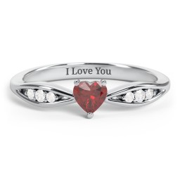 Heart Gemstone Promise Ring with Trio Set Accent Stones