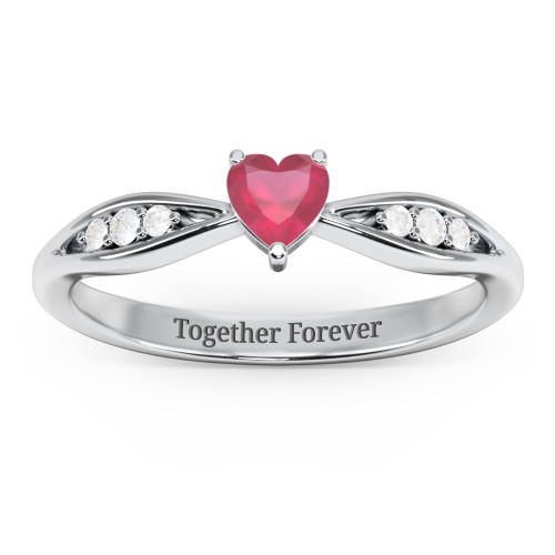 Heart Gemstone Promise Ring with Trio Set Accent Stones