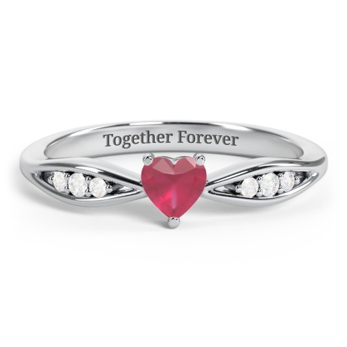 Heart Gemstone Promise Ring with Trio Set Accent Stones