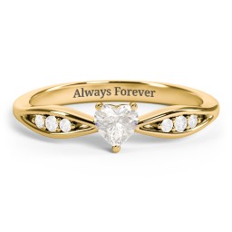 Heart Gemstone Promise Ring with Trio Set Accent Stones in 18K Gold Plated Silver with Cubic Zirconia and White Premium Zirconia