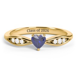 Heart Gemstone Promise Ring with Trio Set Accent Stones in 18K Gold Plated Silver with Blue Sapphire and White Premium Zirconia