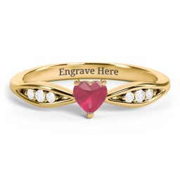 Heart Gemstone Promise Ring with Trio Set Accent Stones in 18K Gold Plated Silver with Ruby and White Premium Zirconia