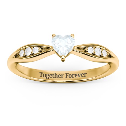 Heart Gemstone Promise Ring with Trio Set Accent Stones – 18K Gold Plated Silver with Aquamarine and White Premium Zirconia