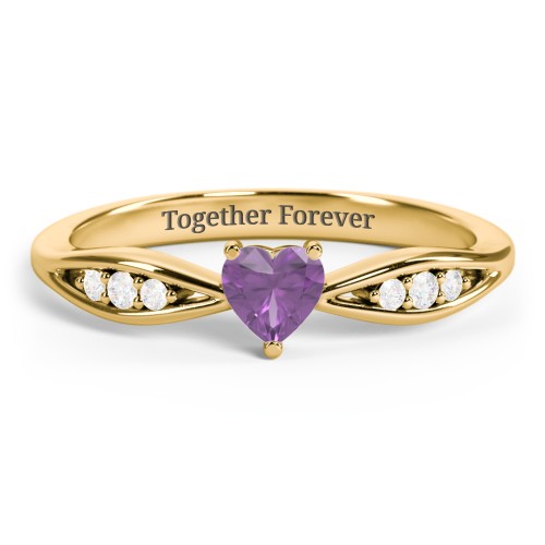 Heart Gemstone Promise Ring with Trio Set Accent Stones – 18K Gold Plated Silver with Amethyst and White Premium Zirconia