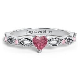 Twisted Vine Gemstone Heart Promise Ring with Accent Stones