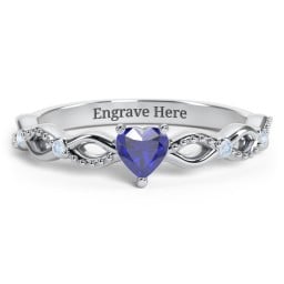 Twisted Vine Gemstone Heart Promise Ring with Accent Stones