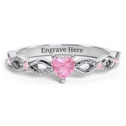 Twisted Vine Gemstone Heart Promise Ring with Accent Stones