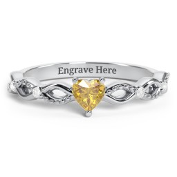 Twisted Vine Gemstone Heart Promise Ring with Accent Stones