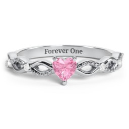 Twisted Vine Gemstone Heart Promise Ring with Accent Stones