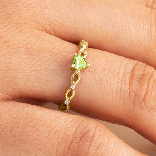 Twisted Vine Gemstone Heart Promise Ring with Accent Stones