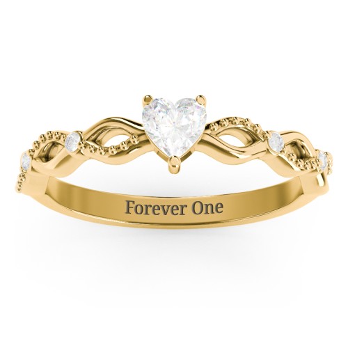 Twisted Vine Gemstone Heart Promise Ring with Accent Stones – 18K Gold Plated Silver with Diamond