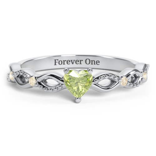 Twisted Vine Gemstone Heart Promise Ring with Accent Stones