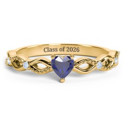 Twisted Vine Gemstone Heart Promise Ring with Accent Stones in 18K Gold Plated Silver with Blue Sapphire and Fancy Blue Premium Zirconia