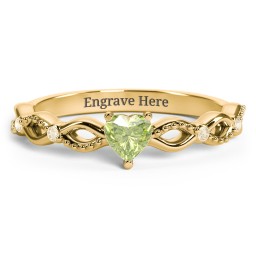 Twisted Vine Gemstone Heart Promise Ring with Accent Stones in 18K Gold Plated Silver with Peridot and Fancy Yellow Premium Zirconia