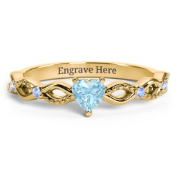 Twisted Vine Gemstone Heart Promise Ring with Accent Stones in 18K Gold Plated Silver with Blue Topaz and Fancy Blue Premium Zirconia