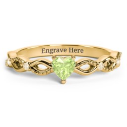 Twisted Vine Gemstone Heart Promise Ring with Accent Stones in 18K Gold Plated Silver with Peridot and Fancy Yellow Premium Zirconia