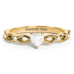 Twisted Vine Gemstone Heart Promise Ring with Accent Stones in 18K Gold Plated Silver with Opal and White Premium Zirconia