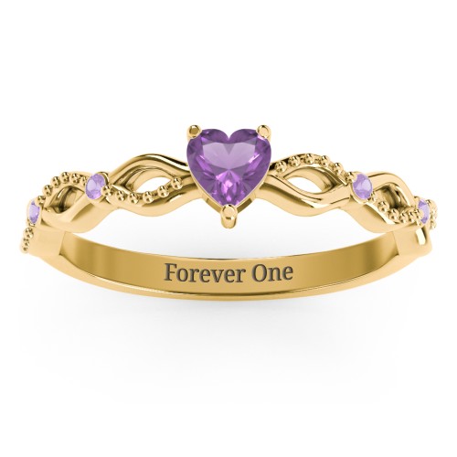 Twisted Vine Gemstone Heart Promise Ring with Accent Stones – 18K Gold Plated Silver with Amethyst and Amethyst Premium Zirconia