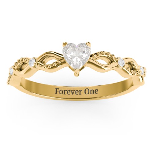 Twisted Vine Gemstone Heart Promise Ring with Accent Stones – 18K Gold Plated Silver with Cubic Zirconia and White Premium Zirconia