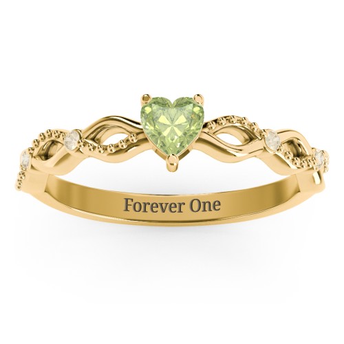 Twisted Vine Gemstone Heart Promise Ring with Accent Stones – 18K Gold Plated Silver with Peridot and Fancy Yellow Premium Zirconia