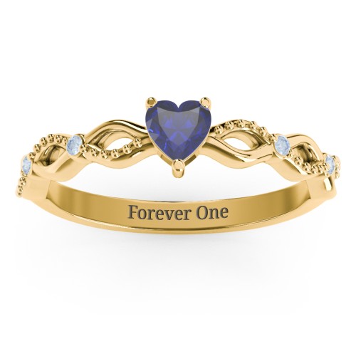 Twisted Vine Gemstone Heart Promise Ring with Accent Stones – 18K Gold Plated Silver with Blue Sapphire and Fancy Blue Premium Zirconia
