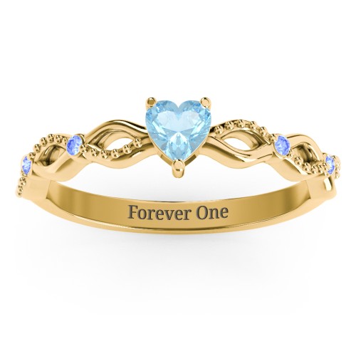 Twisted Vine Gemstone Heart Promise Ring with Accent Stones – 18K Gold Plated Silver with Blue Topaz and Fancy Blue Premium Zirconia