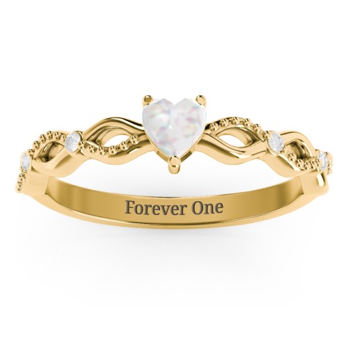 Twisted Vine Gemstone Heart Promise Ring with Accent Stones – 18K Gold Plated Silver with Opal and White Premium Zirconia