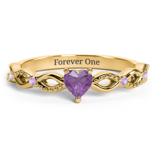Twisted Vine Gemstone Heart Promise Ring with Accent Stones – 18K Gold Plated Silver with Amethyst and Amethyst Premium Zirconia