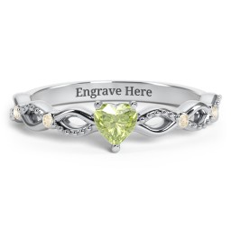 Twisted Vine Gemstone Heart Promise Ring with Accent Stones in 925 Sterling Silver with Peridot and Fancy Yellow Premium Zirconia