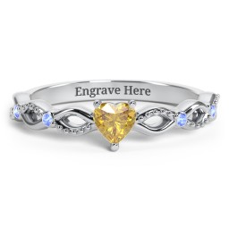 Twisted Vine Gemstone Heart Promise Ring with Accent Stones in 925 Sterling Silver with Citrine and Fancy Blue Premium Zirconia