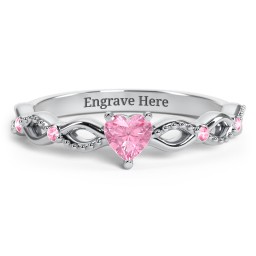 Twisted Vine Gemstone Heart Promise Ring with Accent Stones in 925 Sterling Silver with Pink Tourmaline and Fancy Pink Premium Zirconia