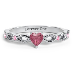 Twisted Vine Gemstone Heart Promise Ring with Accent Stones in 925 Sterling Silver with Pink Tourmaline and Fancy Pink Premium Zirconia