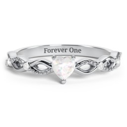 Twisted Vine Gemstone Heart Promise Ring with Accent Stones in 925 Sterling Silver with Opal and White Premium Zirconia
