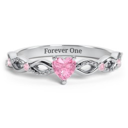 Twisted Vine Gemstone Heart Promise Ring with Accent Stones in 925 Sterling Silver with Pink Tourmaline and Fancy Pink Premium Zirconia
